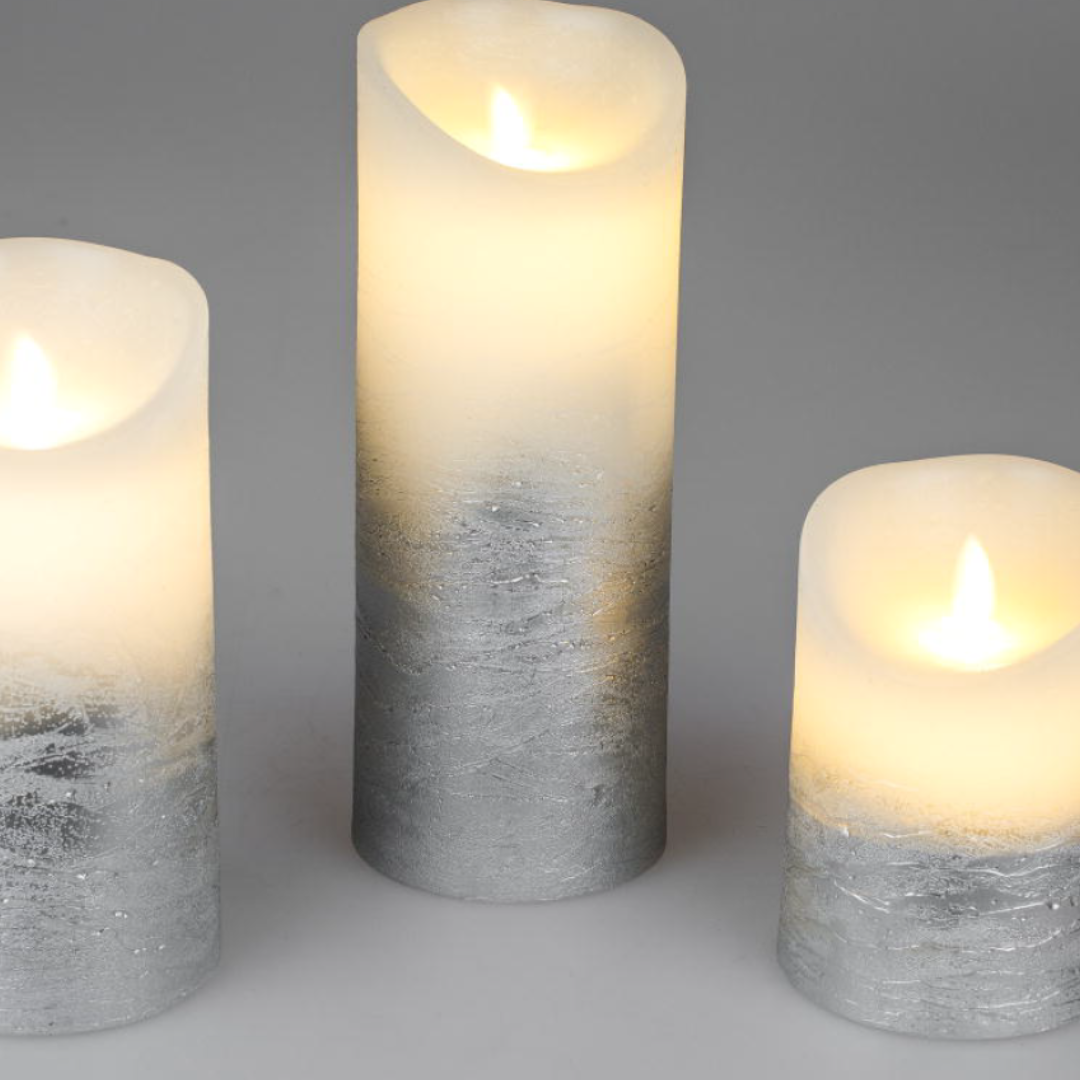 LED Echtwachskerzen silber