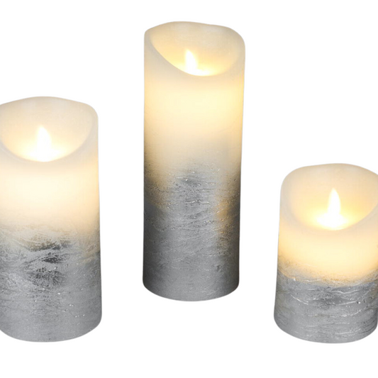 LED Echtwachskerzen silber